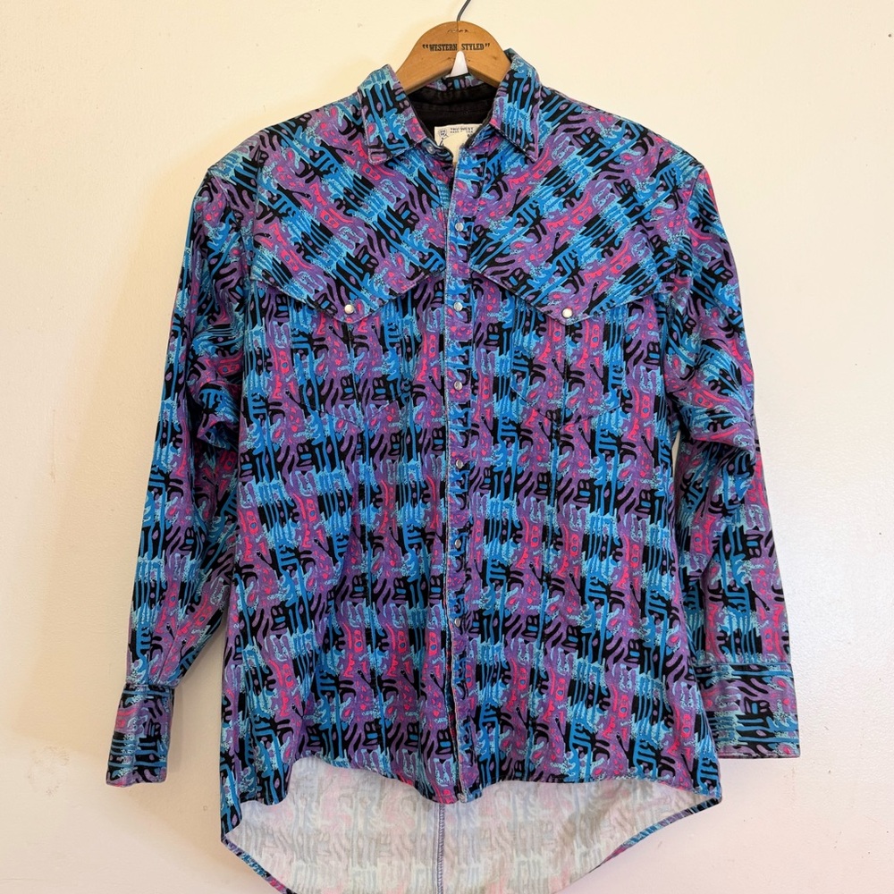 VTG 70s Rockmout Ranch Wear Pearl Snap Shirt Mens Size M/L Paisley AOP Funky